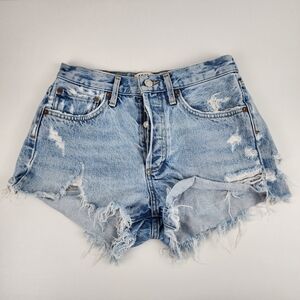 Agolde Light Blue Distressed Jean Shorts- Size 25, Streetwear, Grunge, Bohemian